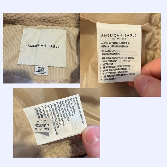 American Eagle Sherpa Trucker Jacket, Cream, Size M - Picture 3 of 4